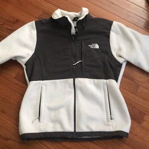 White and grey north face jacket